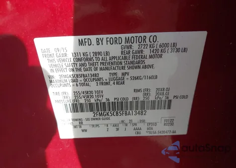 2015 Ford Flex Sel из США, поврежденный, VIN 2FMGK5C85FBA13482